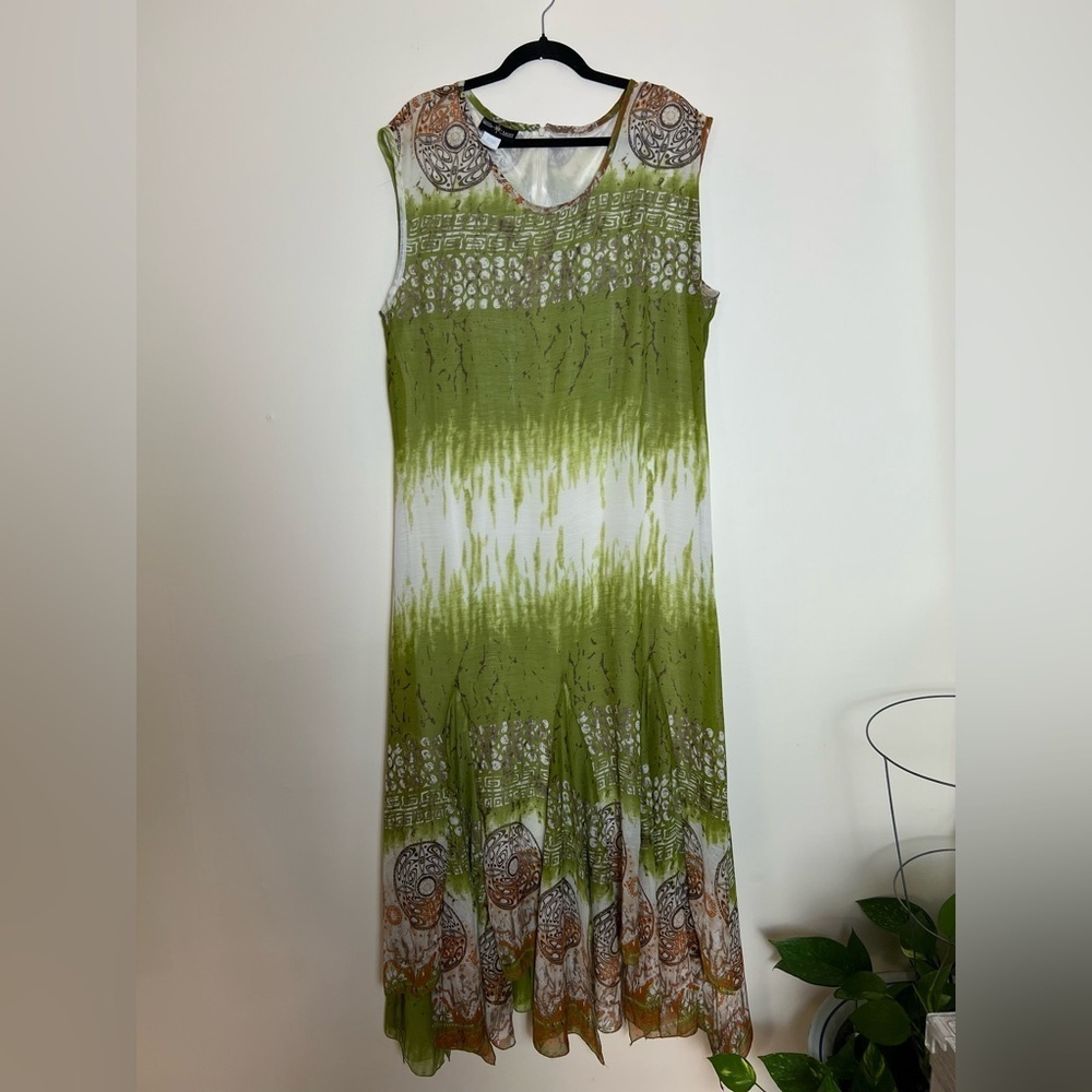 Connies Moon Light LA Maxi‎ Dress XL Green Fairycore Whimsical Flowy Vintage Y2K